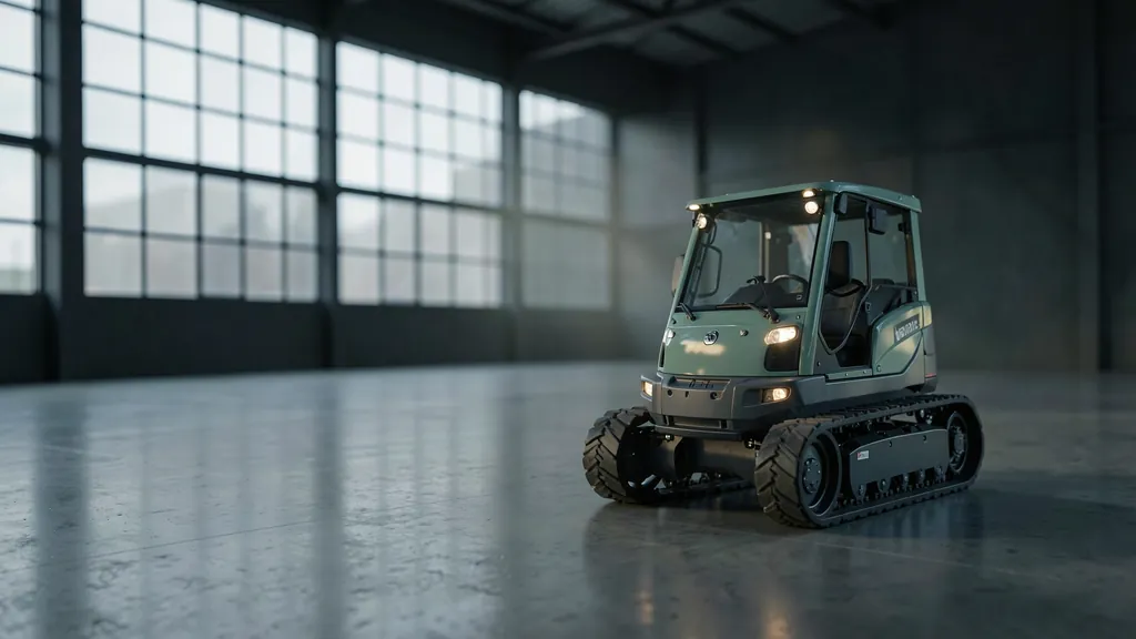 Illustration of a new compact track loader on a showroom floor