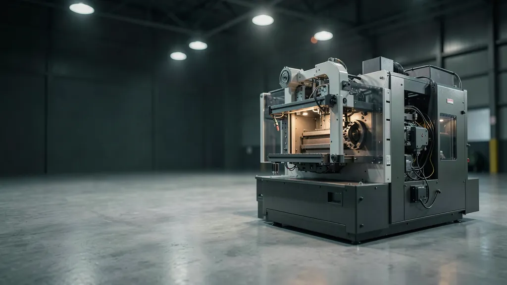 Illustration of a new industrial machine on a factory floor